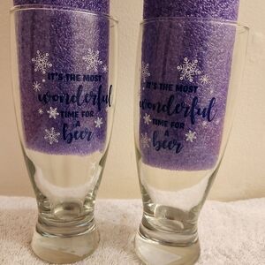 Set of 2 Cristar Holiday Beer Glasses